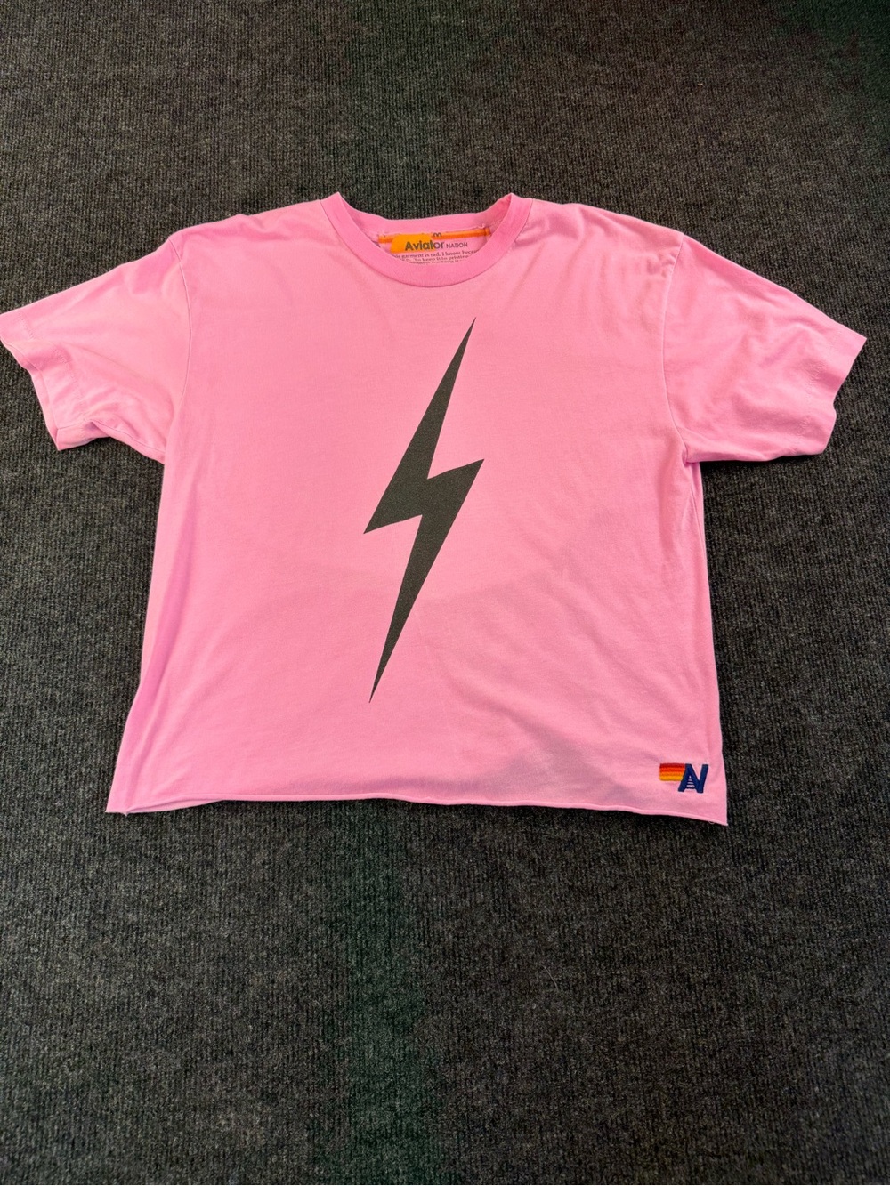 Aviator Nation Pink Tee with Gray Lightning Bolt